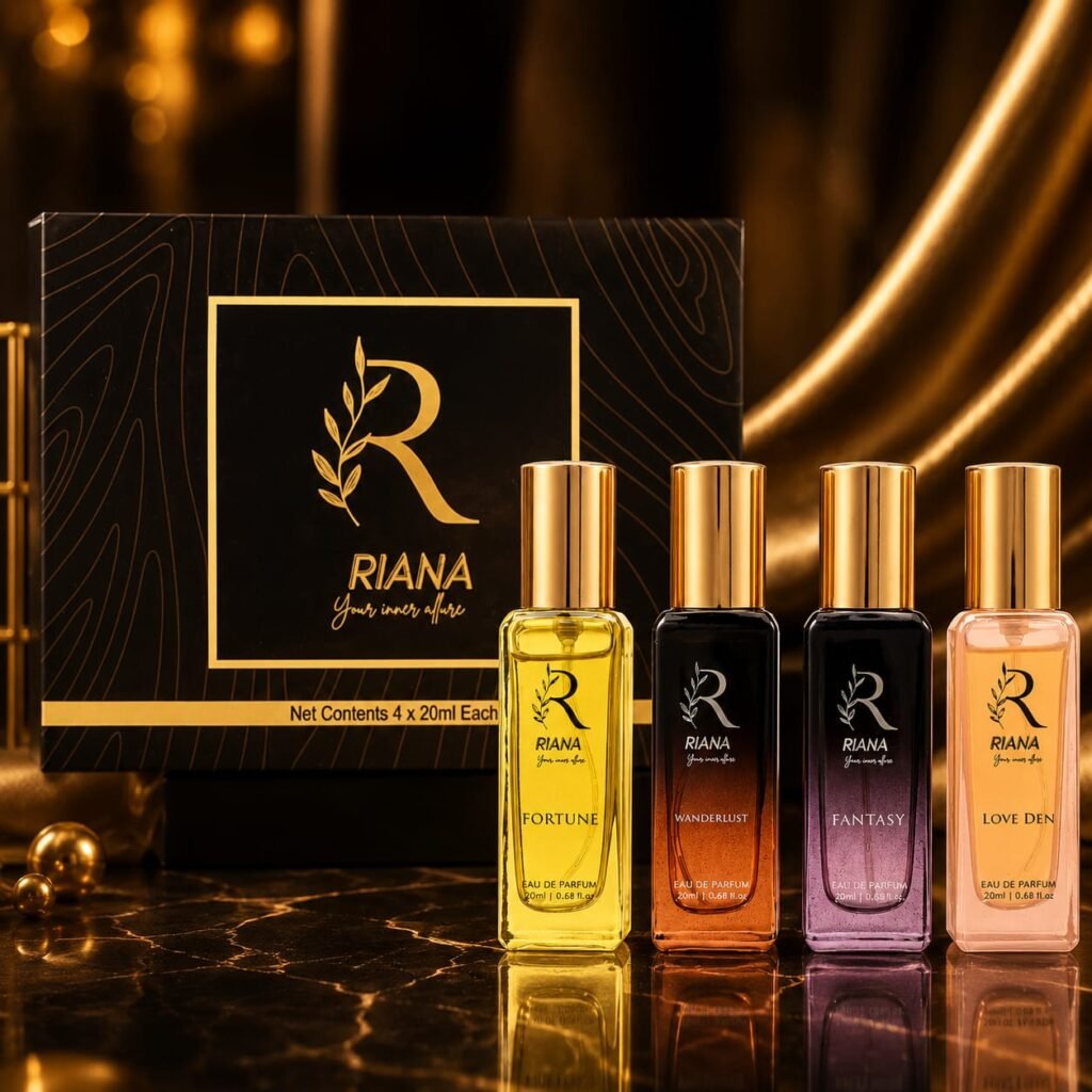 RIANA Luxury Perfume Gift Set for Men & Women | 4 x 20ml Long Lasting Premium Eau de Parfum Fragrances